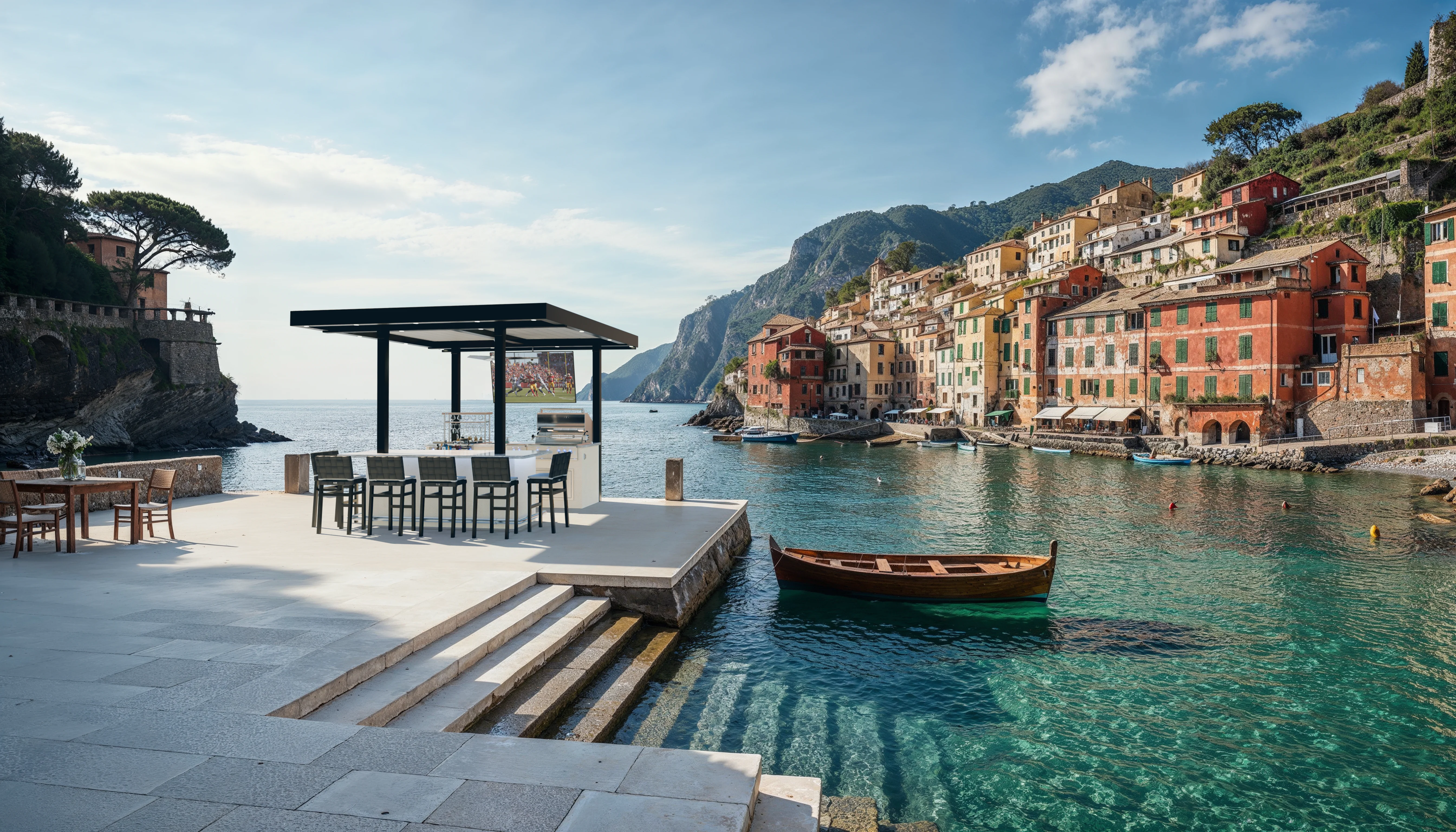 Portofino Outdoor Kitchen with beautiful stone finish